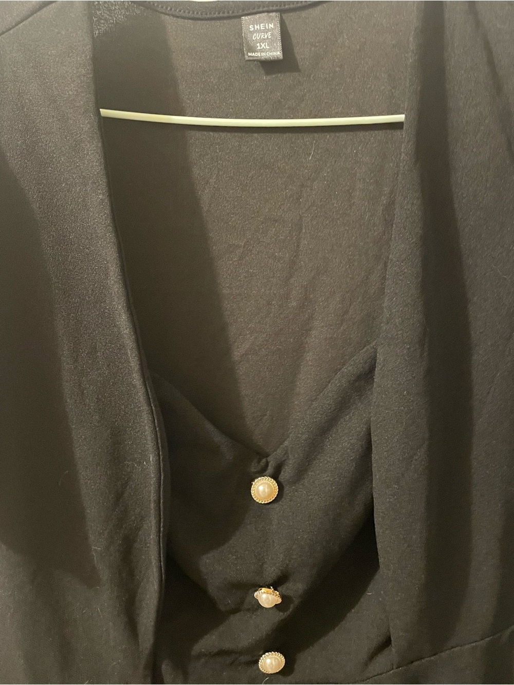 SHEIN Black Midi Dress with Gold Pearl Buttons